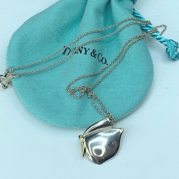 Tiffany & Co. silver & 18K yellow gold Butterfly pendant necklace 16.5" JR9894